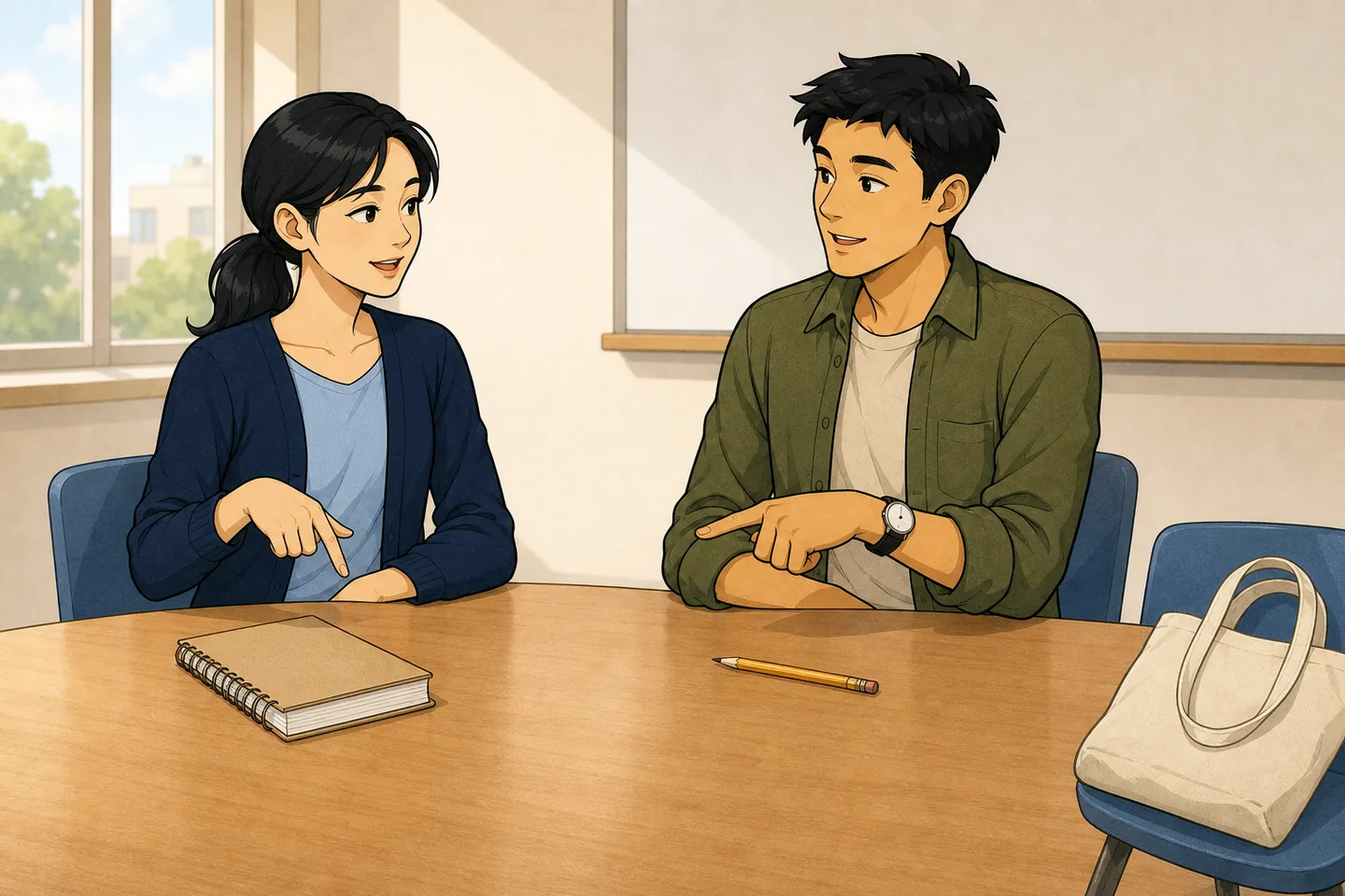 A classroom scene for practising Korean demonstratives