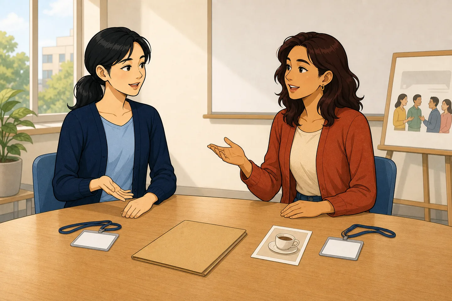 A K1 lesson scene about jobs and roles